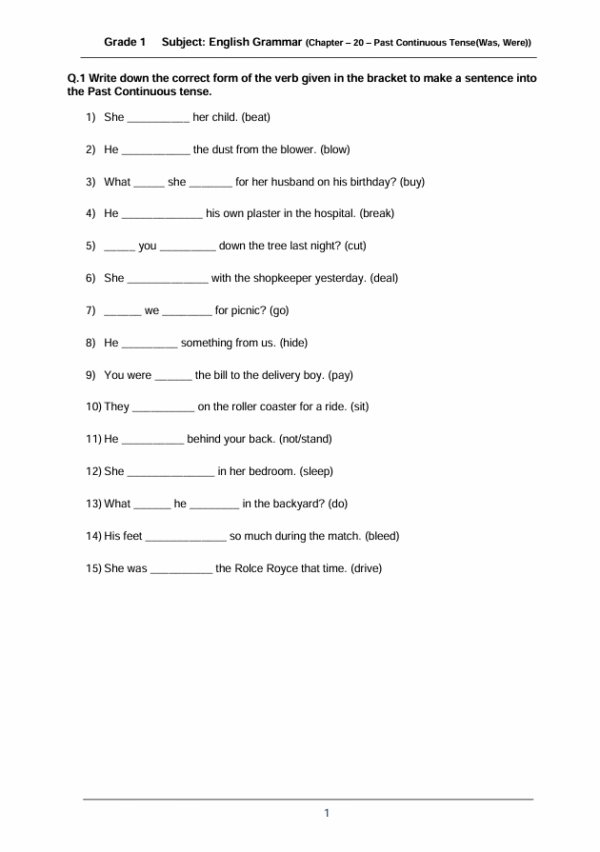 Chapter 20 - Past Continuous Tense(Was, Were)
